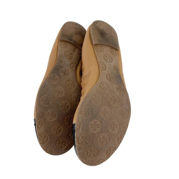 Tory Burch Melinda Cap Toe Ballet Flats Size 11 Tan Leather Black Patent Gold - Picture 7 of 7